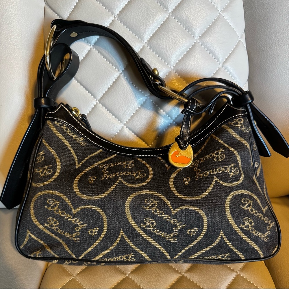 Dooney & Bourke Black and Yellowish Gold Heart Shoulder Bag